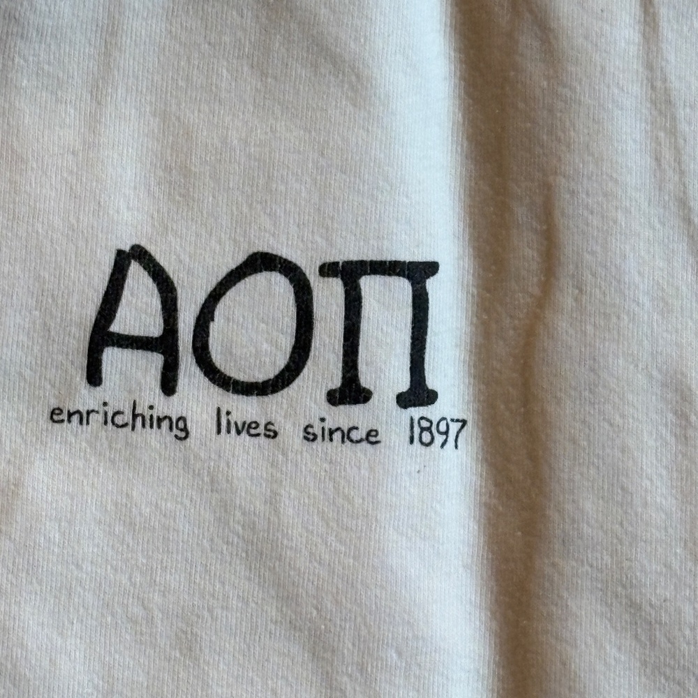 Alpha Omicron Pi Vintage Sisterhood T-Shirt with Misspelled Word - Picture 2 of 9